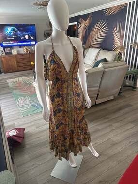 KHAN Floral Paisley Halter Maxi Dress with Tassel Detail Free Size